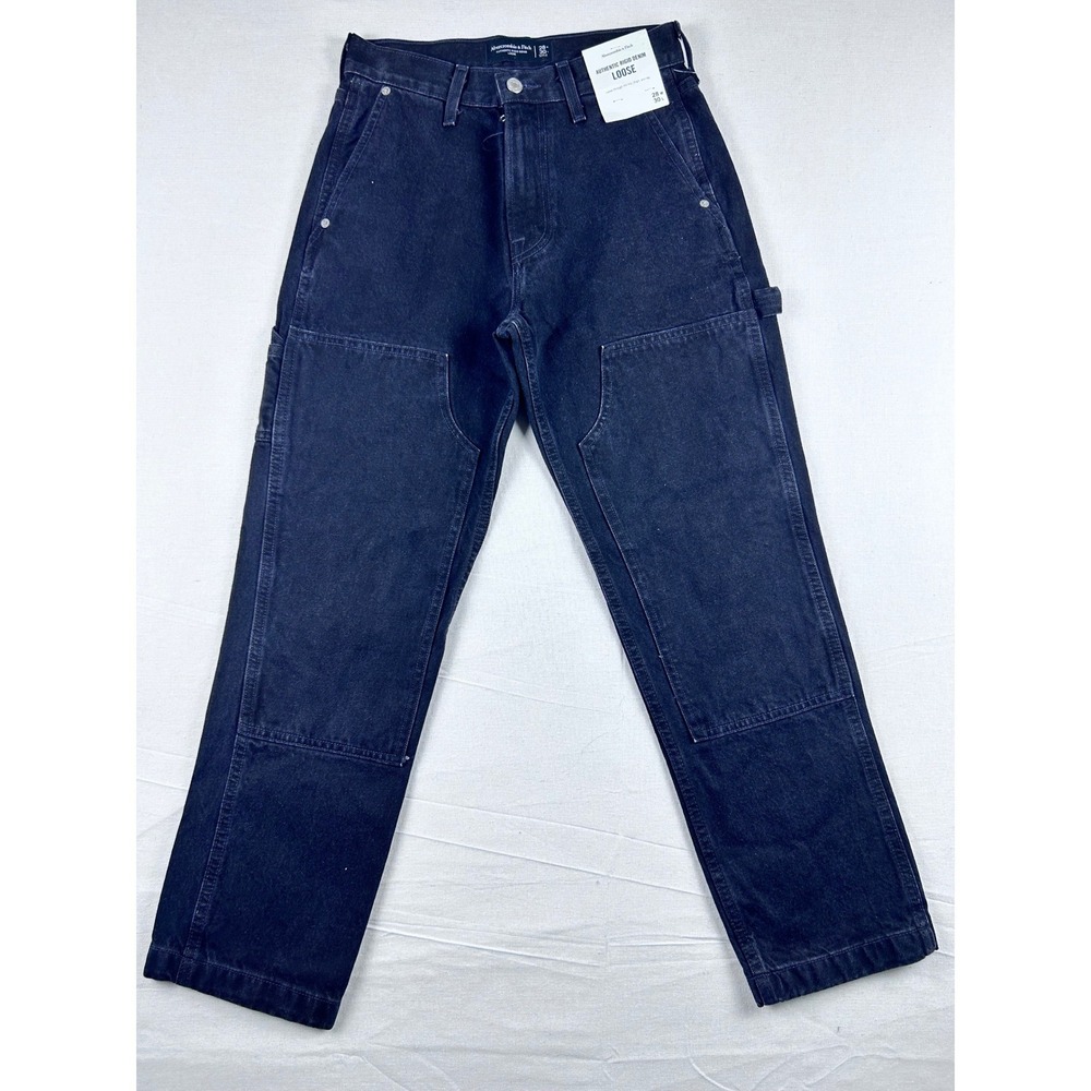 Abercrombie & Fitch Loose Carpenter Js Mens 28x30 Black Double Knee Rigid Denim